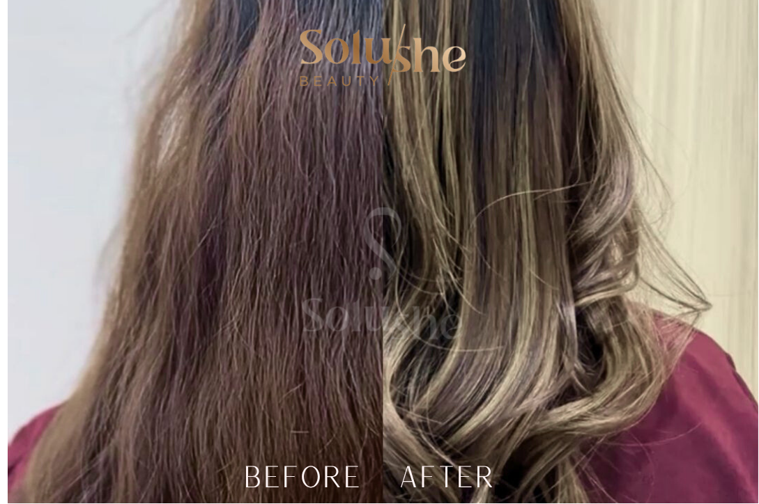 Hasil nyata before after Highlight/Balayage Solushe