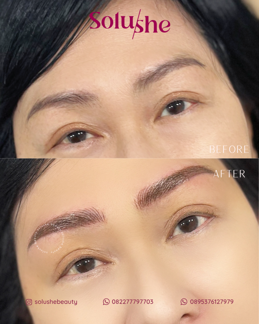 Hasil nyata before after Sulam Alis by Senior Artist Solushe